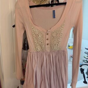 Free People Pink Lace Detail Top